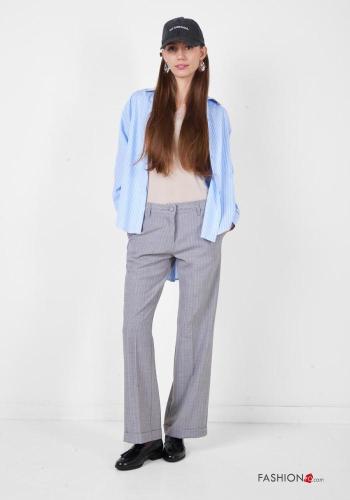 Striped Trousers with buttons with zip with pockets