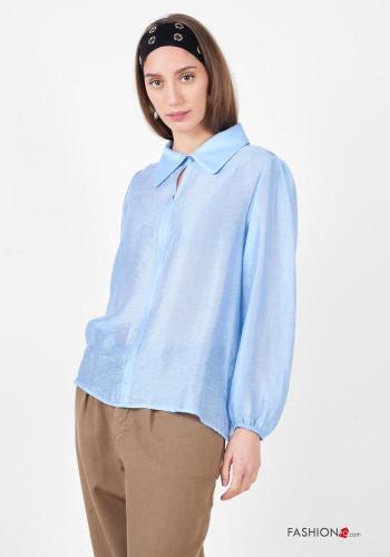 long sleeve with collar Linen Blouse - ph 1