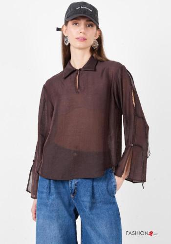 Blusa de Lino manga larga con cuello con botones - ph 1
