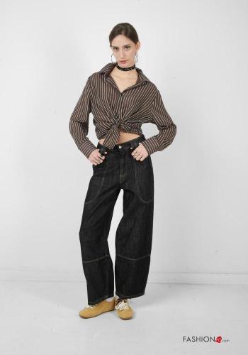 Jeans en Coton en denim à boutons avec fermeture éclair avec poches - ph 1