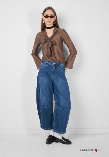 Jeans en Coton en denim à boutons avec fermeture éclair avec poches - ph 1