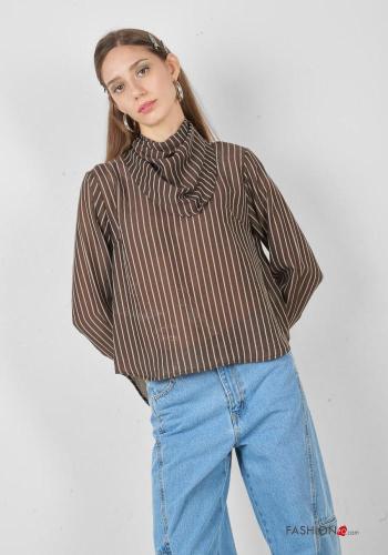 Chemise manches longues col rond Imprimé à rayures avec Écharpe