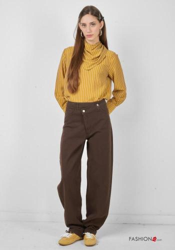 Cotton Trousers with buttons with zip with pockets