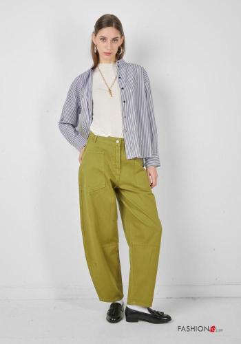 Cotton Trousers with buttons with zip with pockets - ph 1