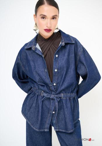 long sleeve with collar denim Cotton Shirt with buttons with drawstring - ph 1