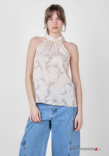 Top sans manches à broderie avec noeud