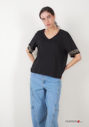 Cotton T-shirt with rhinestones