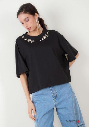 Cotton T-shirt with rhinestones