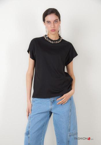 Cotton T-shirt with rhinestones