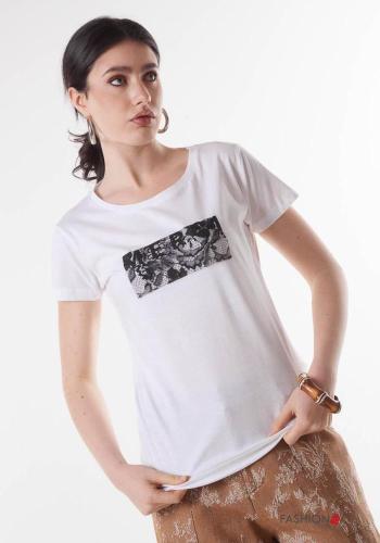 T-shirt de Algodón encaje Patrón bordado - ph 1