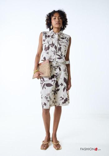 Shorts de Algodón Estampado Floral con cinturón