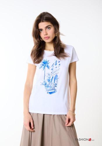 T-shirt em Algodão Padrão Estampado