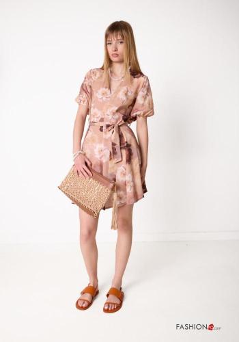 Robe manches courtes à Imprimé Floral à col en V