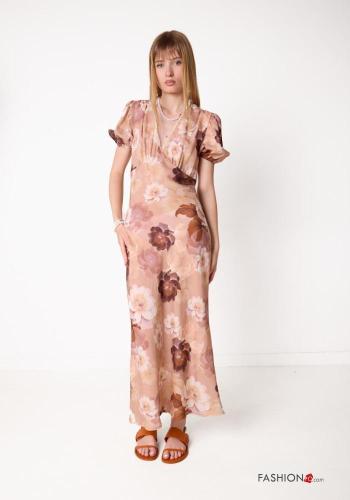 Robe manches courtes à Imprimé Floral à col en V