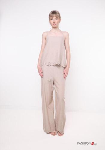Pantalone in Cotone Fantasia ricamata con elastico - ph 1