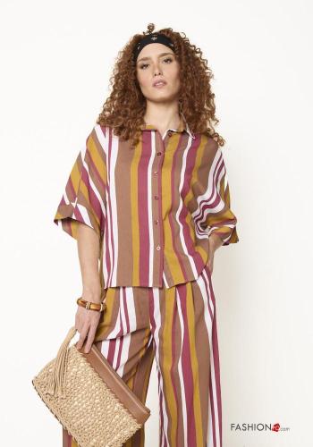 Striped short sleeve with collar Linen Shirt - ph 1