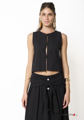 Embroidered lace trim Cotton Gilet