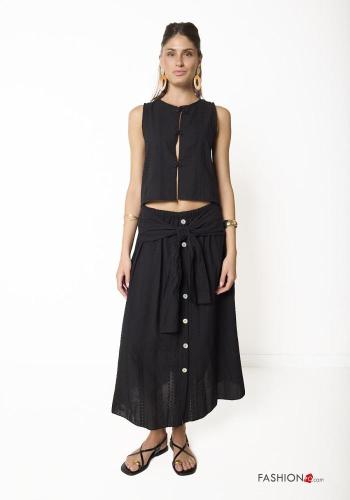 Embroidered lace trim Cotton Skirt with bow with elastic - ph 1