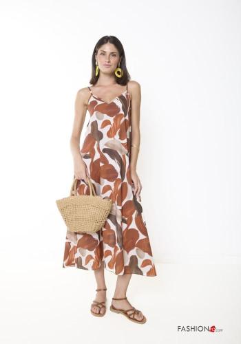 Vestido de Algodón espalda descubierta Estampado abstracto con cuello en v