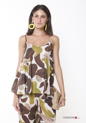 Abstract print backless Cotton Top with v-neck - ph 1