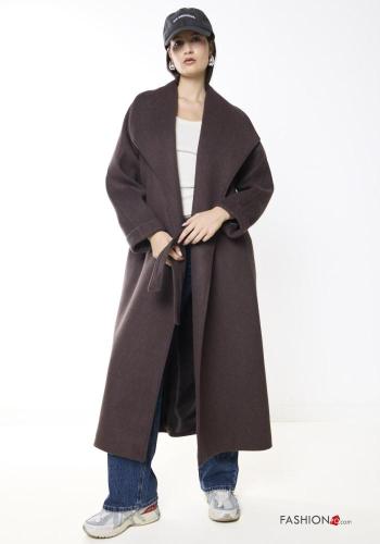 long Wool Mix Coat with belt