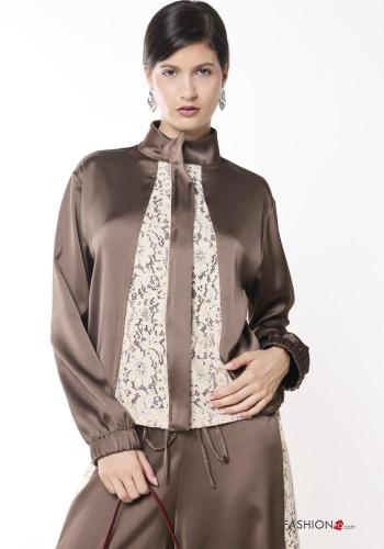 Embroidered lace trim Cotton Bomber Jacket - ph 1
