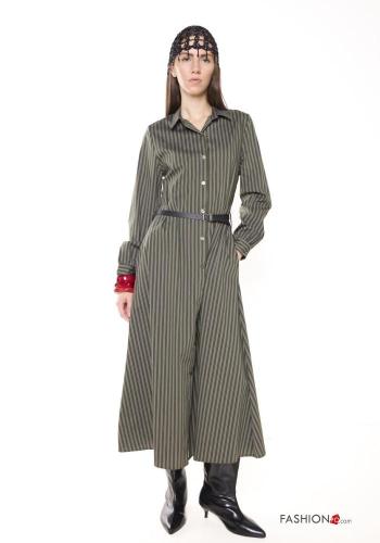 Robe chemise en Coton Imprimé à rayures avec ceinture à boutons