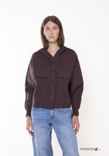 Wool Mix Cardigan with buttons with hood with pockets