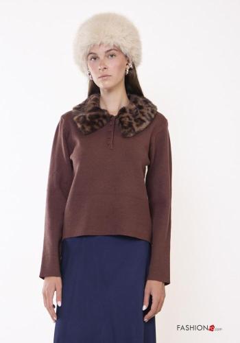 Pull en Mélange de Laine fourrure synthétique à boutons