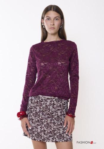 T-shirt à manches longues détail dentelle manches longues à broderie