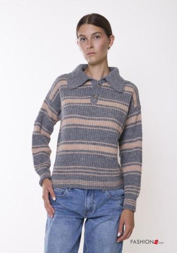 Maglione con colletto Fantasia righe con bottoni - ph 1