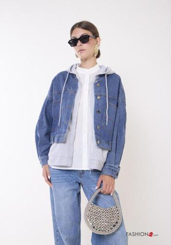 Giacca in Cotone denim con tasche con bottoni con cappuccio