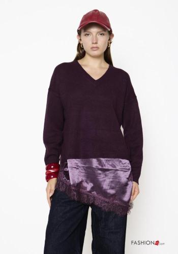 lace trim Sweater with v-neck