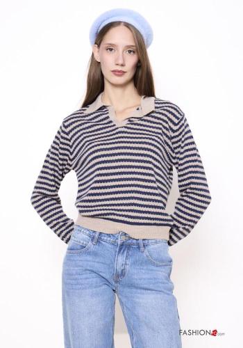 Maglione in Misto Lana con colletto Fantasia righe con bottoni