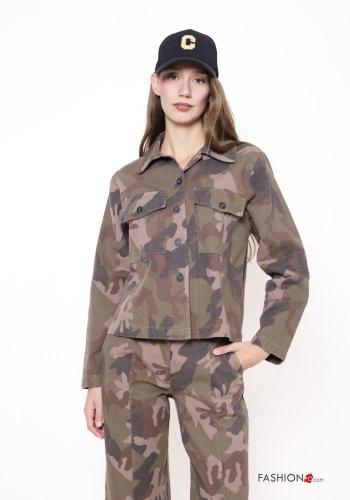 Giacca in Cotone Fantasia camouflage con bottoni con tasche