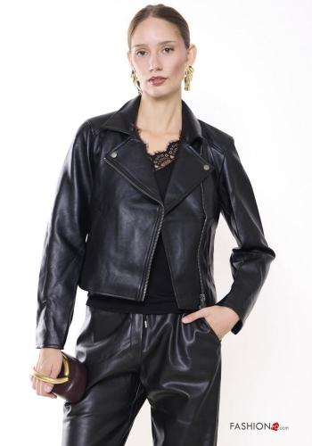 faux leather Biker Jacket with buttons
