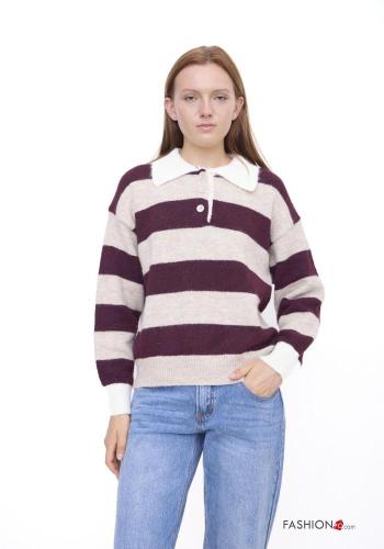 Maglione in Misto Lana con colletto Fantasia righe con bottoni - ph 1