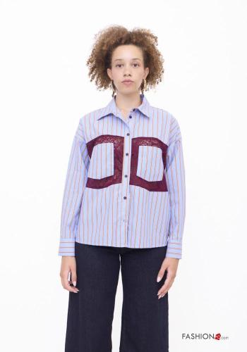 Camisa de Algodón encaje a rayas con bolsillos - ph 1