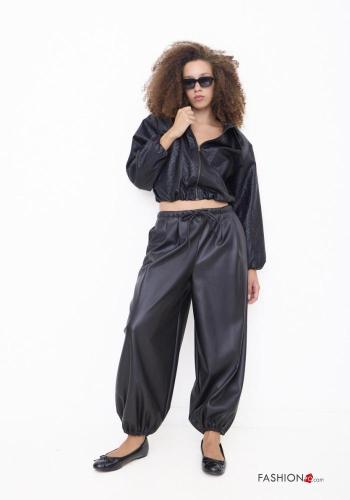 Pantalones imitación de cuero con cordón con elástico
