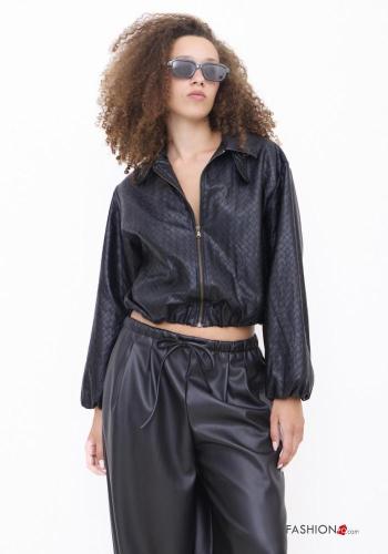 Chaqueta bomber corto imitación de cuero con cuello con cremallera con elástico - ph 1