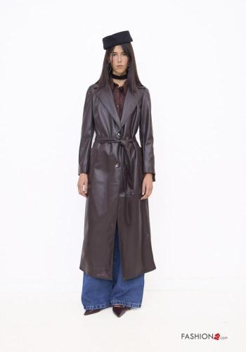 Cappotto ecopelle lungo con cintura - ph 1