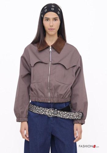 Giacca in Cotone con colletto Crop con zip con elastico - ph 1