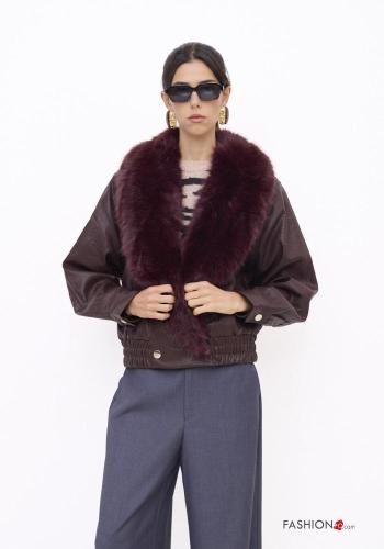 Bomber ecopelle pelliccia sintetica scollo a V con elastico - ph 1