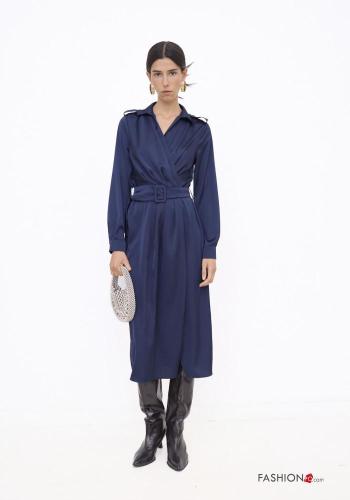 long sleeve long Dress with belt with v-neck - ph 1