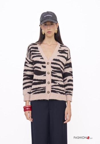 Cardigan Fantasia animalier con bottoni scollo a V - ph 1