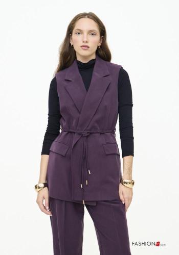 sleeveless with collar Gilet with fabric belt