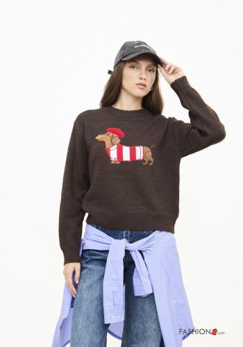 Embroidered crew neck Wool Mix Sweater - ph 1