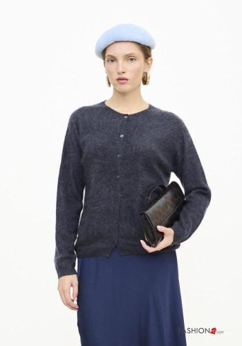 Chaqueta de punto de Mezcla de Cachemira cuello redondo con botones