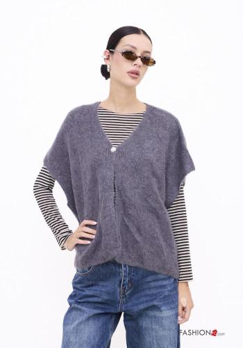 Maglione in Mohair maniche corte con bottoni scollo a V