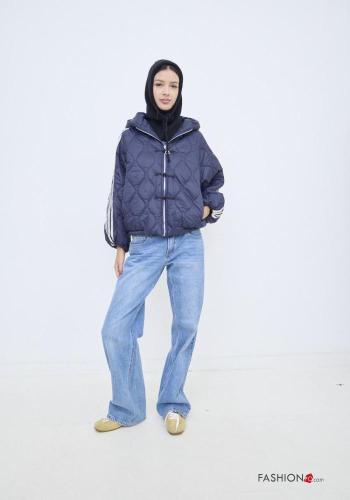 Chaqueta bomber acolchado a rayas con cremallera con capucha